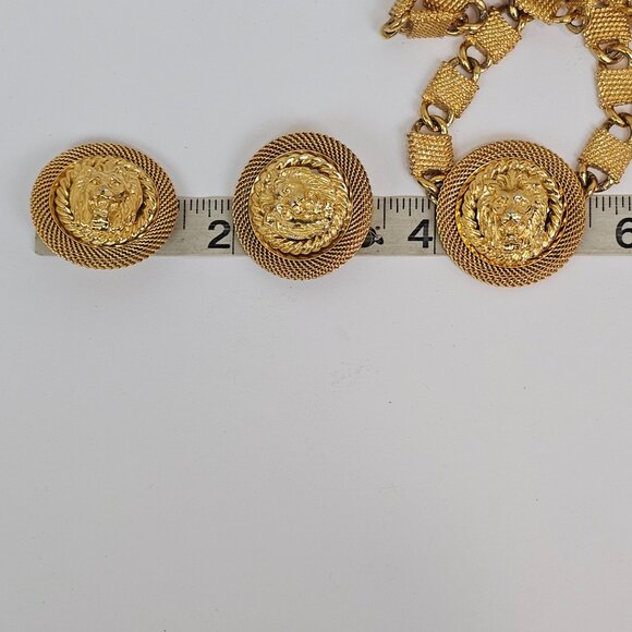 Anne Klein Vtg Lion Head Necklace Clip On Earring Set Gold Tone Statement Chunky - Picture 13 of 17